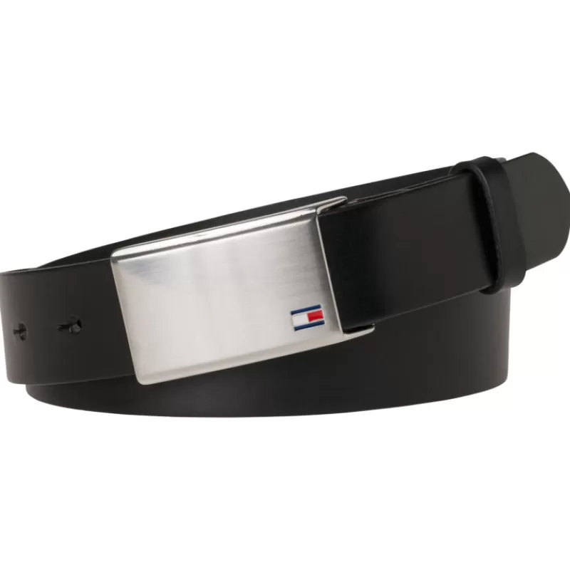 Ceinture en cuir noir avec boucle plate<Tommy Hilfiger Outlet