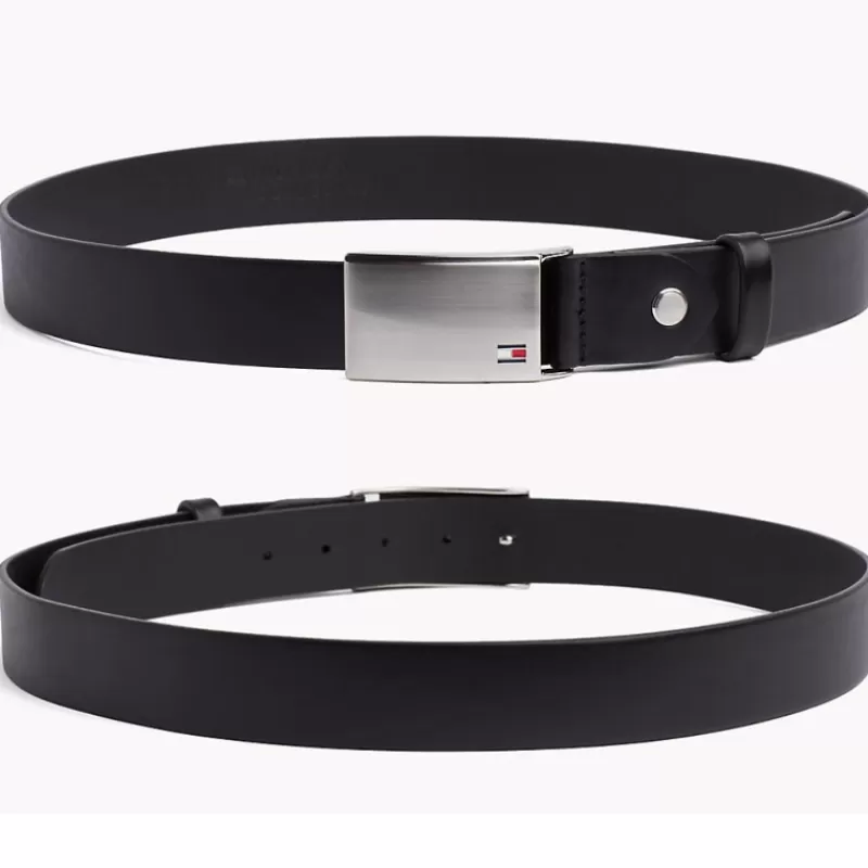 Ceinture en cuir noir avec boucle plate<Tommy Hilfiger Outlet