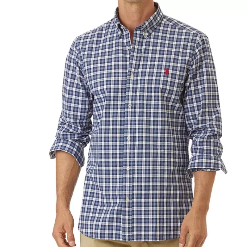 Chemise en coton à carreaux bleus<Us Polo Assn Fashion