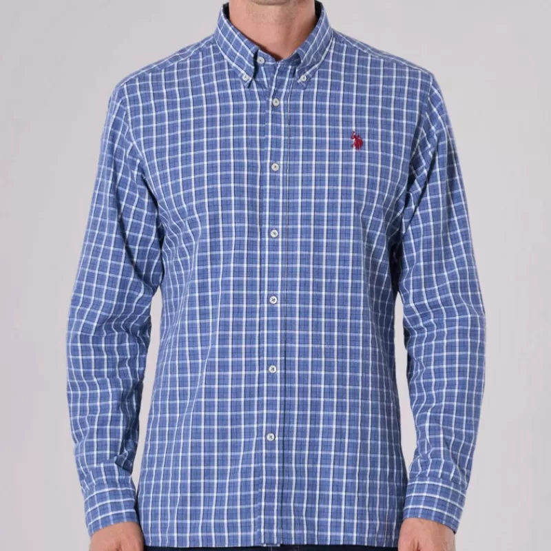 Chemise Evan en coton à carreaux bleus<Us Polo Assn Hot