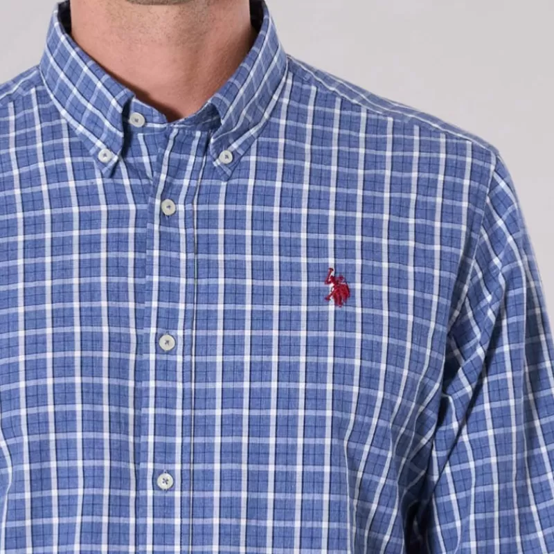 Chemise Evan en coton à carreaux bleus<Us Polo Assn Hot