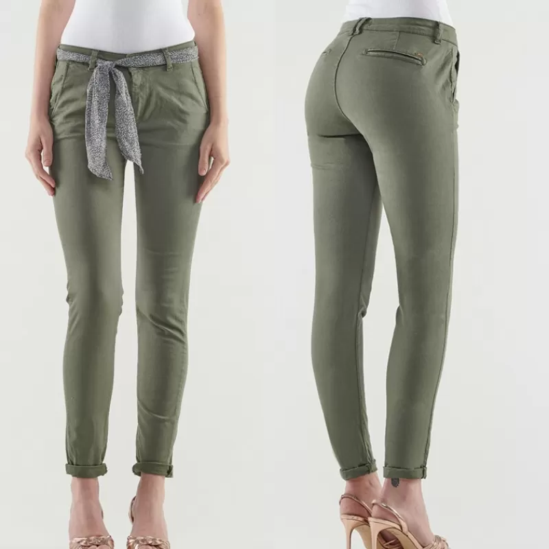 Pantalon chino femme Dyli kaki<Le Temps Des Cerises Discount