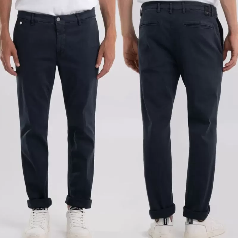 Pantalon Chino Replay hyperflex bleu marine<Replay Jeans Store