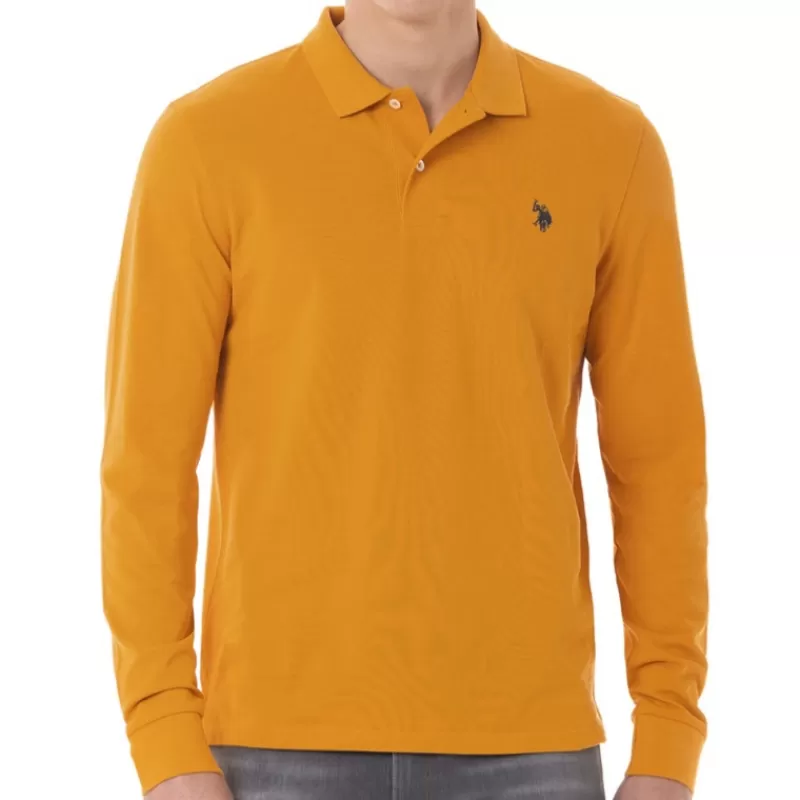 Polo manches longues jaune moutarde<Us Polo Assn Flash Sale