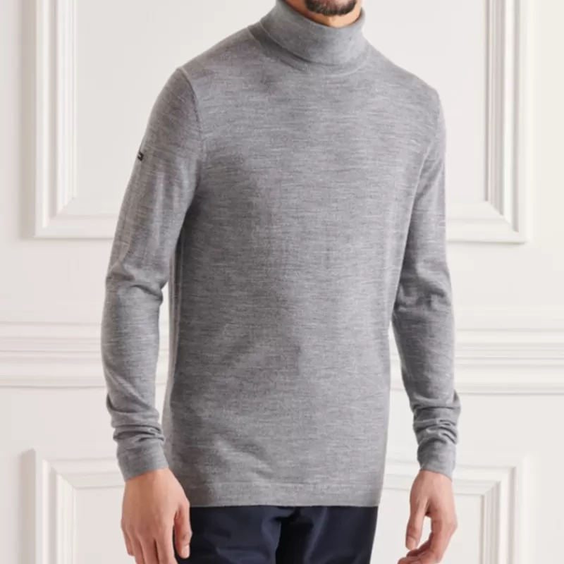 Pull col roulé homme gris 100% laine merinos<superdry Online