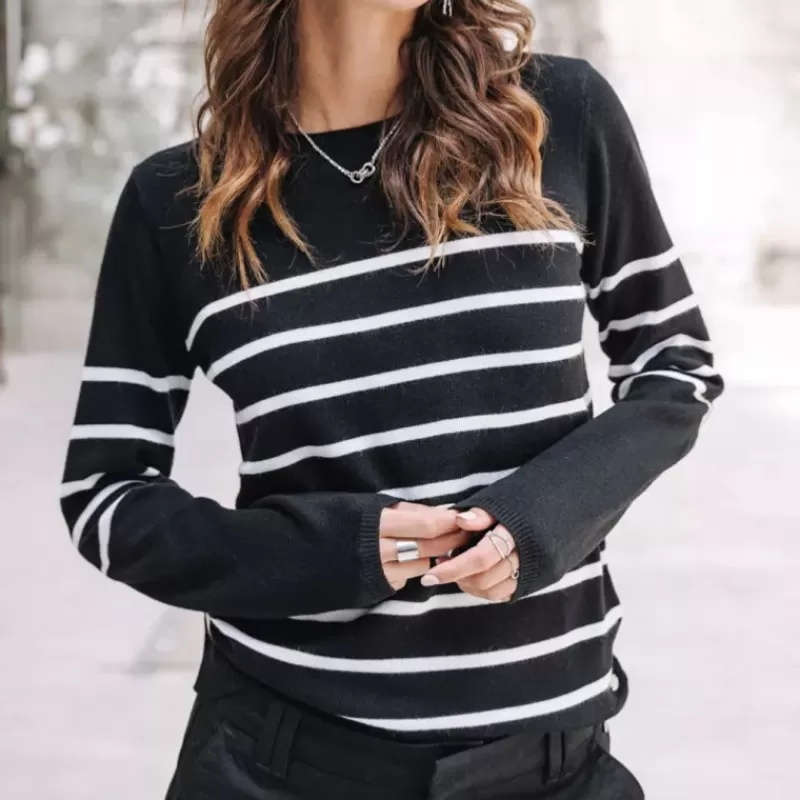 Pull femme Lea Stripes noir<Freeman T Porter Discount