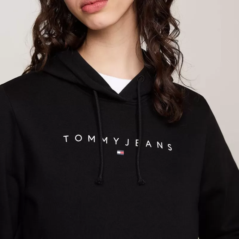 Sweat capuche noir Tommy Jeans femme logo brodé<Tommy Hilfiger Fashion