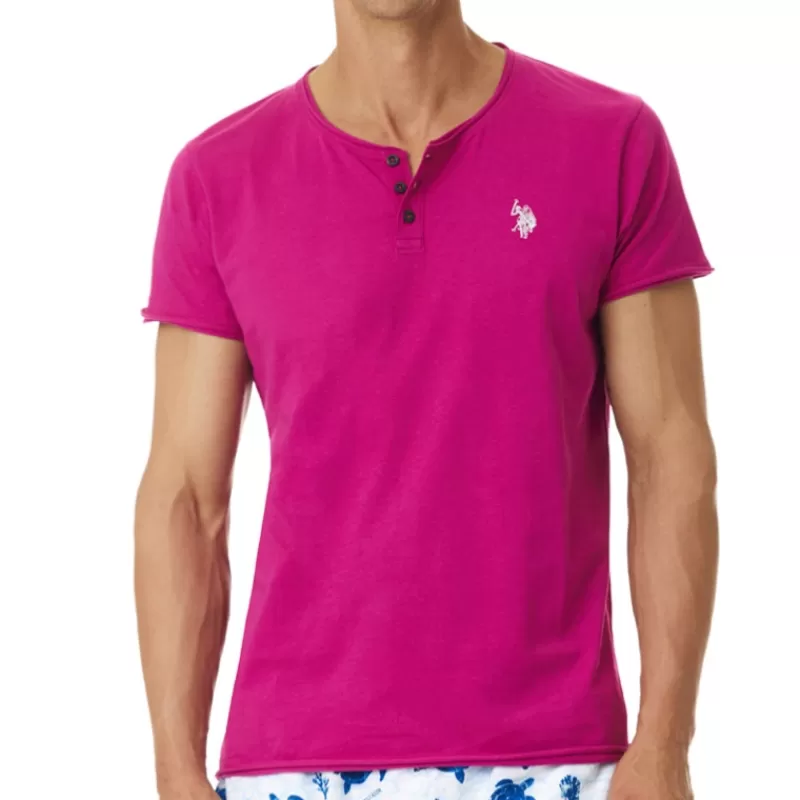 T Shirt col tunisien fushia<Us Polo Assn Best